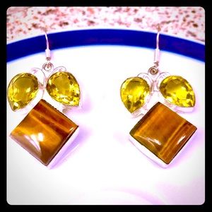 SS Tiger Eye and Stained Glass Earrings